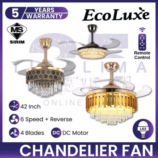 ECOLUXE Crystal Chandelier Ceiling Fan